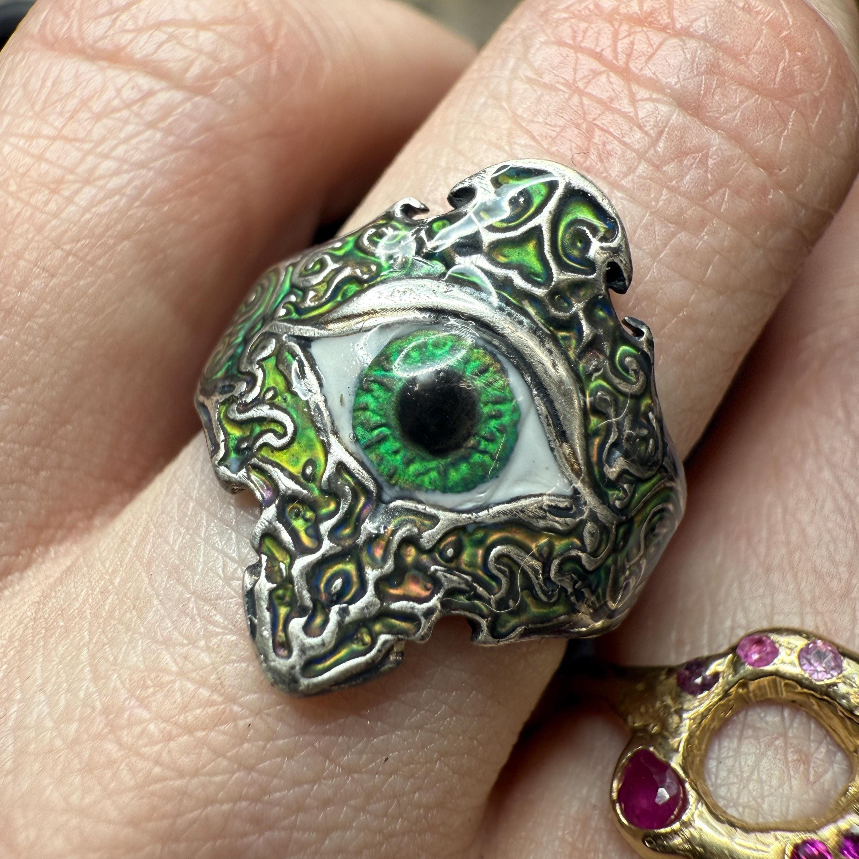 SALE! Evil Eye Ornate Mood Ring, Color Changing, Enameled, Handmade, Made In USA