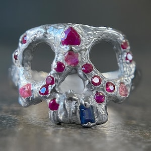 SALE! The Sapphire Skull Ring Handcrafted Silver Custom Made To Order Designer Skull Ring, Momento Mori Ring