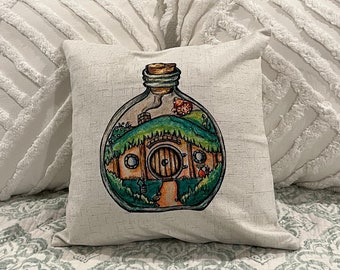 The Shire in a Bottle / Lord of the Rings/ Pillow Cover / Nerd Pillows / Machine Washable