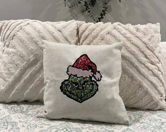 Christmas / Grinchy Holiday / Pillow Cover / Nerd Pillows / Machine Washable