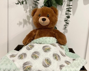 Handmade Grogu Baby Blanket: Star Wars Minky Lovey