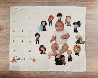 Customizable Wizard School Baby Milestone Blanket: Plush Fleece