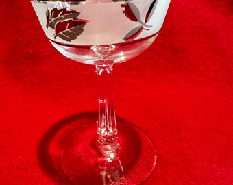 7 Vintage MCM Libbey Silver Leaf 5” x 2.75” Liquor  Cocktail Stemware Glasses
