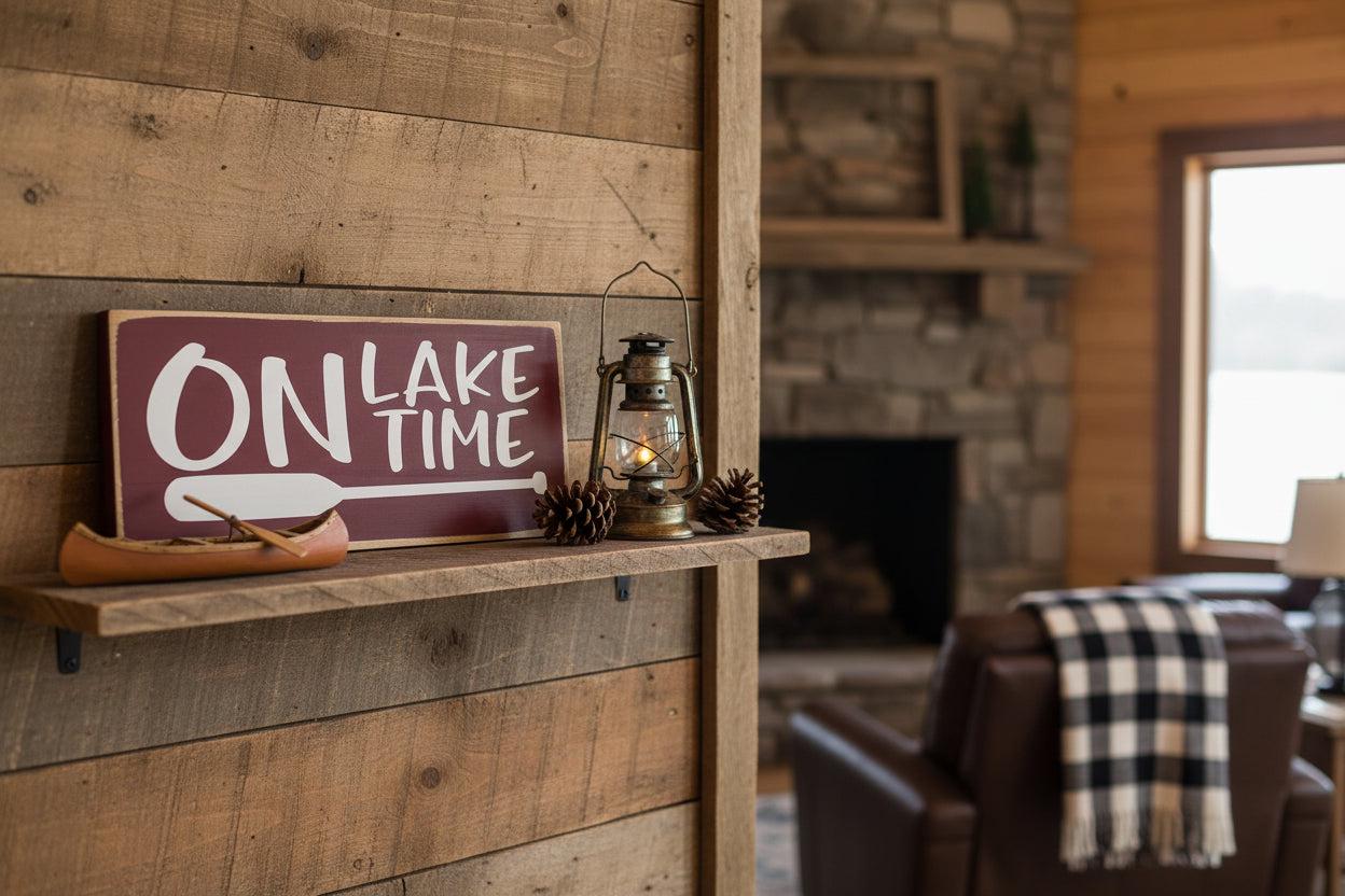 On Lake Time Painted Wooden Sign for Lake House
