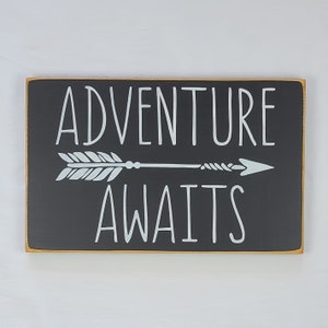 Adventure Awaits wooden sign