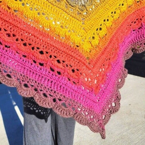 Beautiful Valentines Gifts Women, Textured Triangle Shawl Knit Multi-color Scarf, Crochet Stole Shoulder Wrap, Self Love Gifts, Wife Fiancée