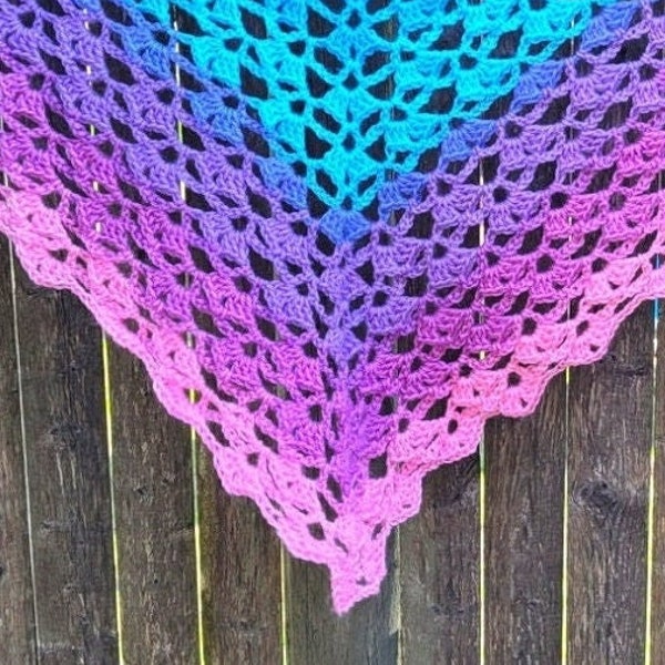 Beautiful Valentines Gifts Women, Pink Blue Purple Crochet Shawl, Custom Knit Triangle Scarf, Rose Pink Shoulder Wrap, Wife Girlfriend