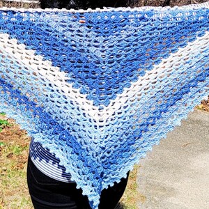 Beautiful Summer Crochet Knit Triangle Shoulder Wrap, Blue White Neutrals Shawl, Handmade Gifts Women Colleagues Friends Family Neighbors