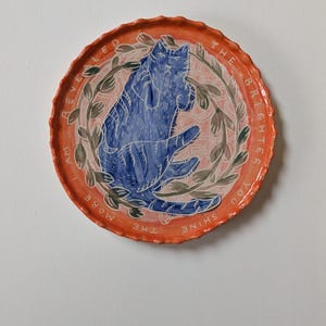 Ceramic Decorative Plate with Blue Cat