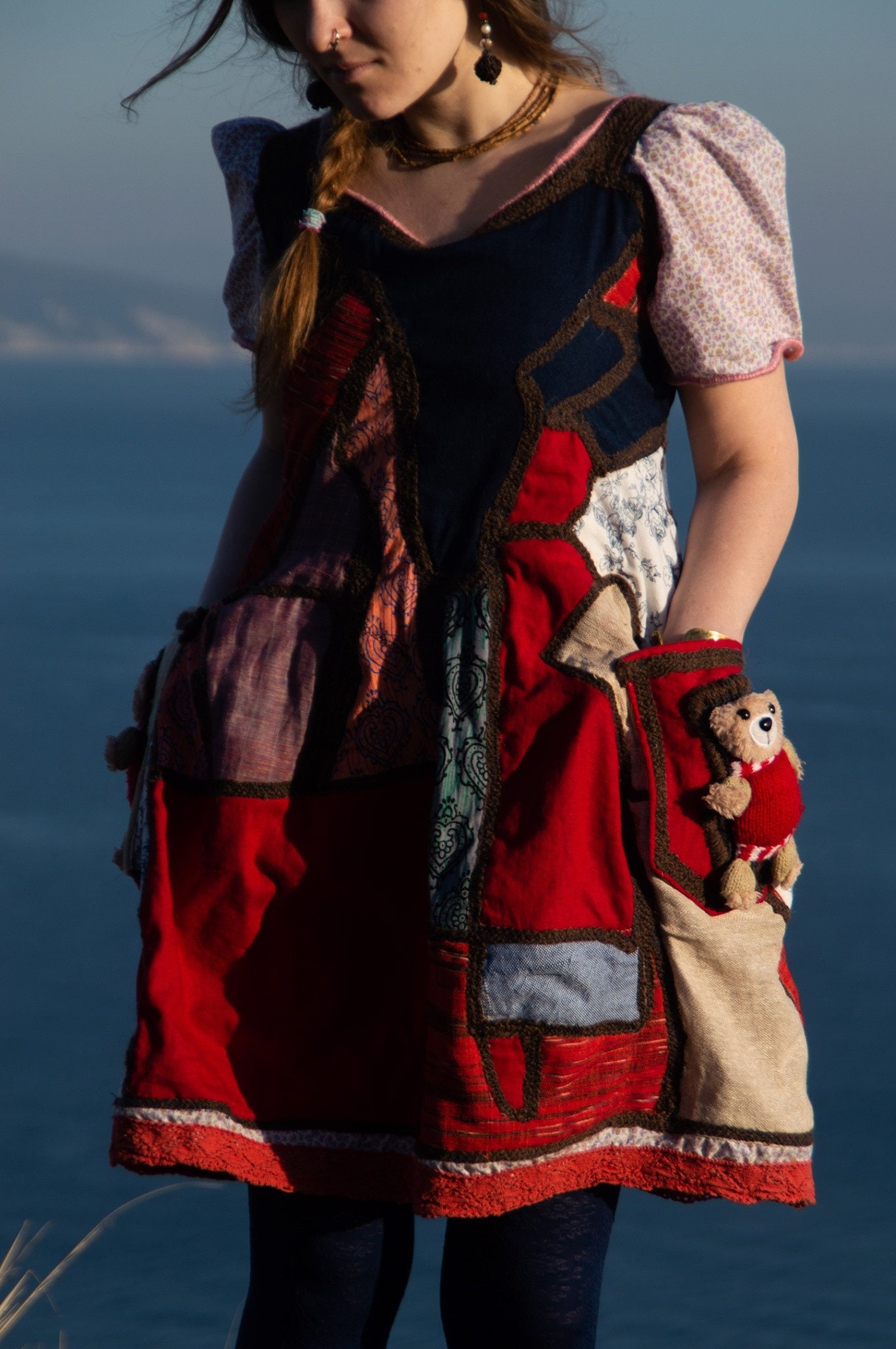 Dark boho patchwork denim dress