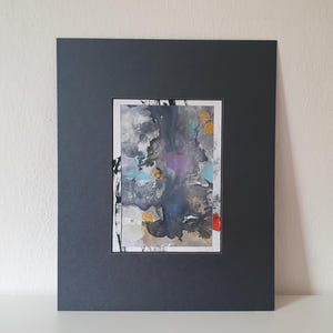 Small Abstract Acrylic Painting: Framed Indigo Wall Art (18x13cm)