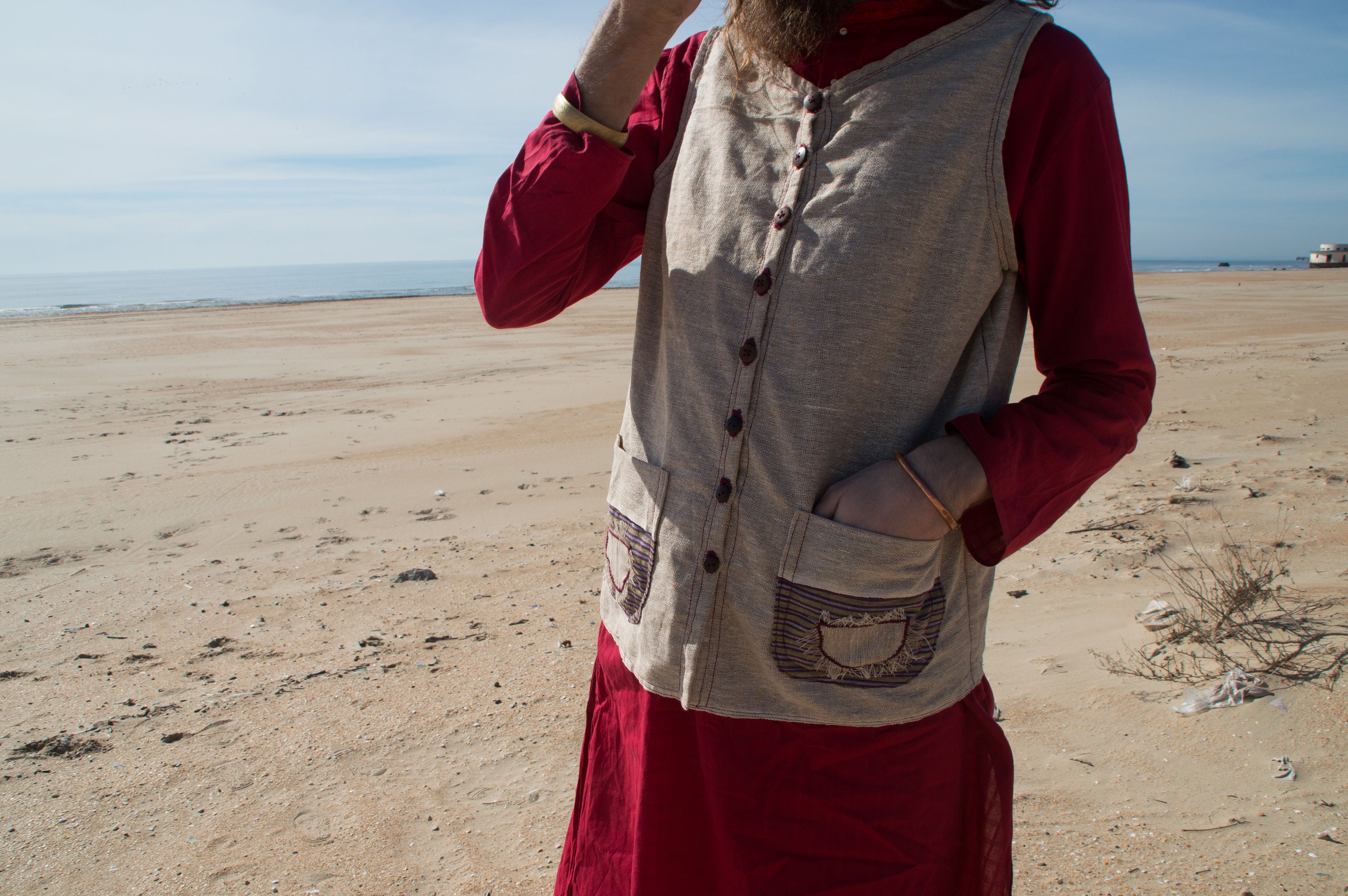 Handmade Jute Men's Vest: Boho Festival Clothing