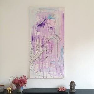 Original painting, &quot;Geisha&quot;, mixed media on canvas, 39&quot;x19&quot;