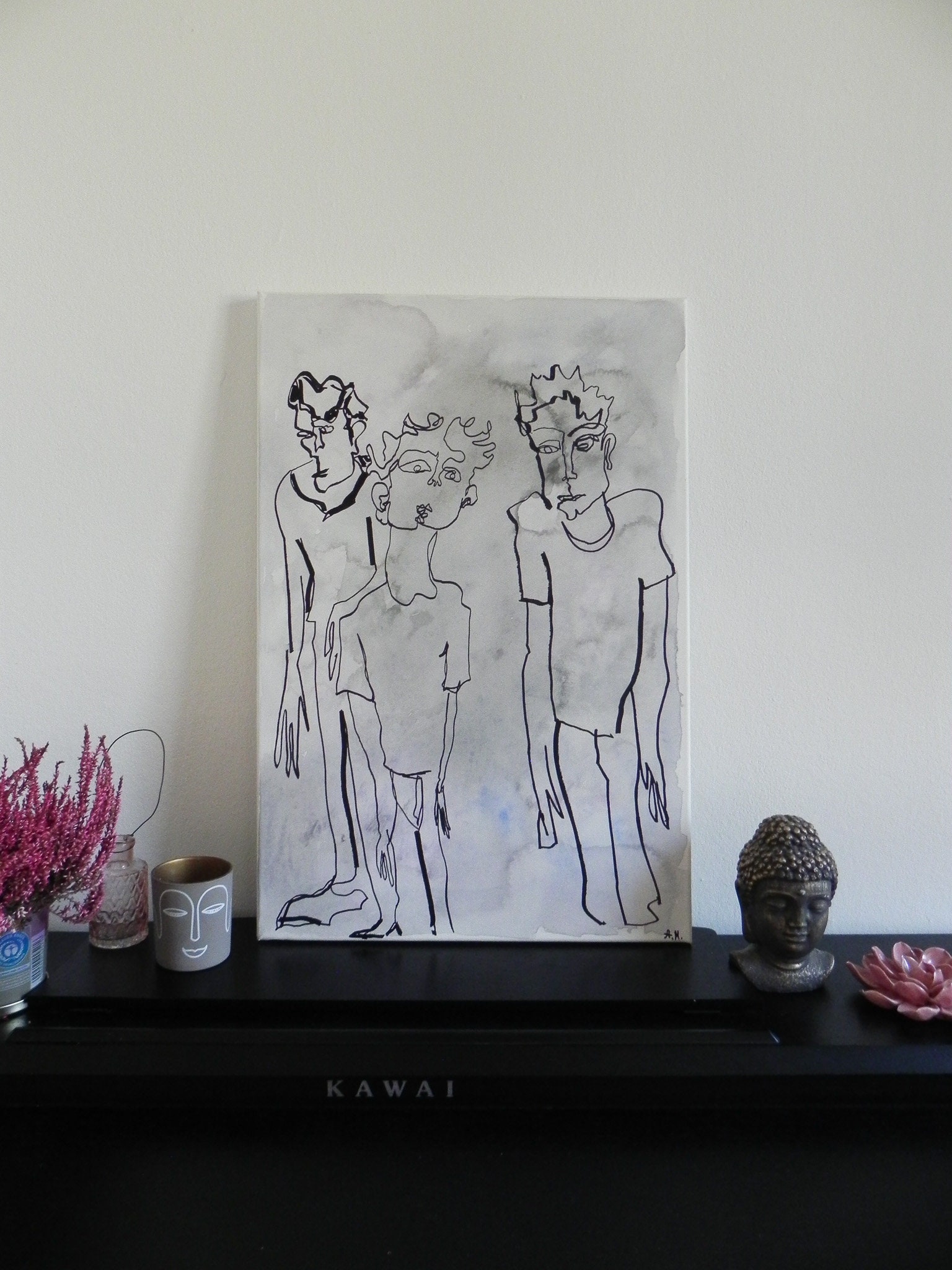 Original One-line Drawing “the Secret Band” on Canvas, 23