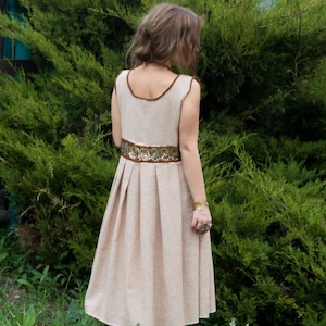 Khadi Cotton Summer Dress, Unique Women&#39;s Clothing, Handmade Dress Embroidery, Sleeveless Midi Boho Dress, Designer clothing, Hippie Outfit