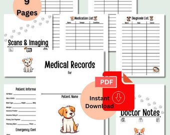 Hund Thema Medizinische Sammelmappe Printable | Chronischer Illness Organizer (ausfüllbares PDF)