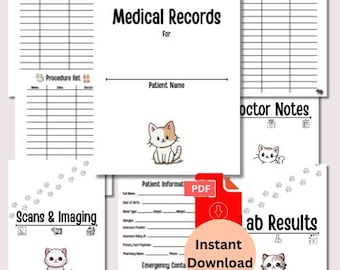 Cat-Themed Medizinische Sammelmappe Printable | Chronischer Illness Organizer (ausfüllbares PDF)