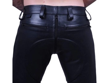 Men Leather Pants, Genuine Leather Pants, Gay pants Back Zipper Pant Cargo Pants ,Steampunk Pants Biker Pants Motorcycle Pants Rider Pants