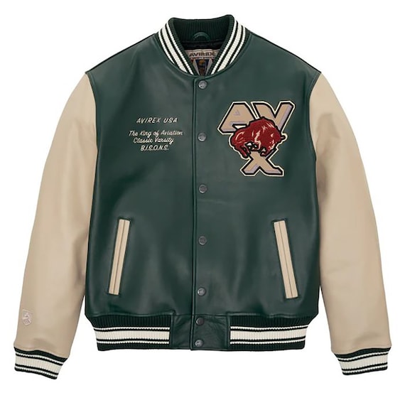 Avirex Bisons Green Varsity Leather Jacket Leather Jacket 