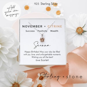 925 Sterling Silver Birthstone Necklace – November Citrine – Personalised Gift for Her – Custom  Jewellery –Birthstone Necklace Silver