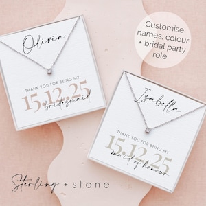 Collier cadeau de demoiselle d'honneur Collier en argent zircone cubique Cadeaux de mariage pour demoiselle d'honneur personnalisée Merci Collier en or, or rose CZ