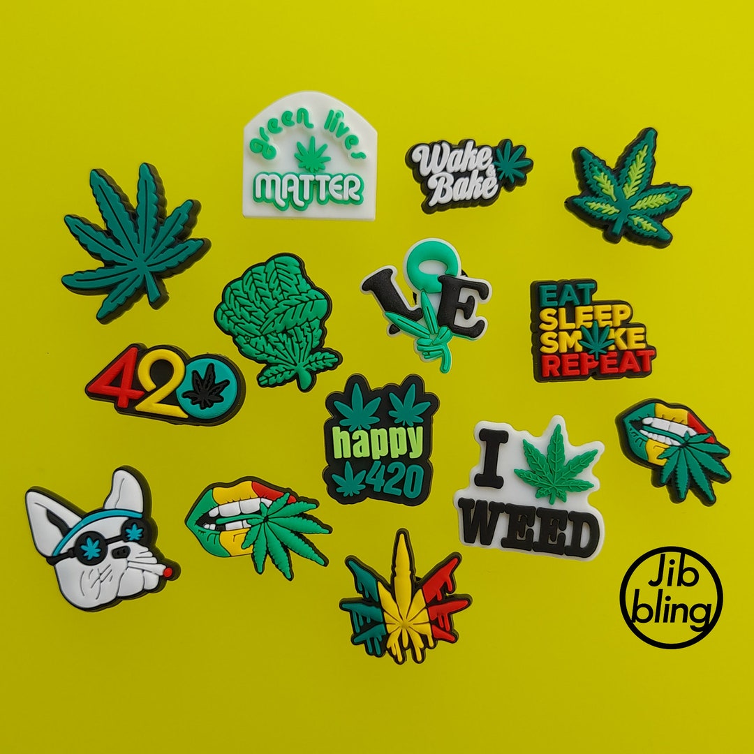 Weed Jibbitz, Croc Charms, Clog Charm, Pin, Badges, 420, Grass, Bake, Green, Marijuana, Stoner