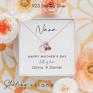 Mother's day gift for Nana disc necklace hand stamped birthstone sterling silver disc necklace gift for her happy mothers day personalised