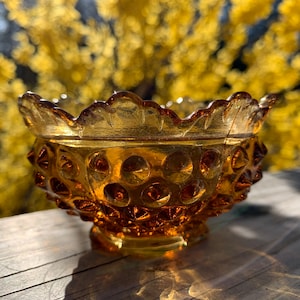 Vintage Fenton Amber Glass Hobnail Bowl