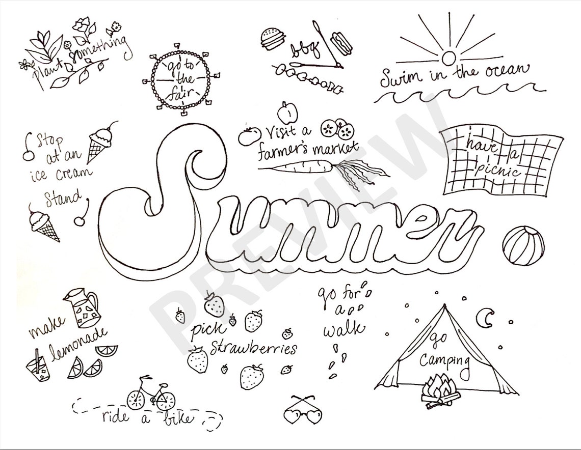 Summer Bucket List Coloring Page Etsy