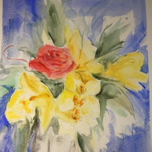 Pittura ad Acquerello di Happy Valentin's day, Vaso di orchidee