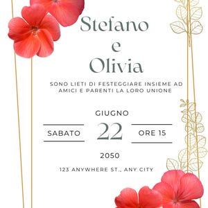 Invito Matrimonio Floreale Digitale Personalizzabile | Design Floreale Rosso ed Elegante | Download Immediato e Modificabile con Canva