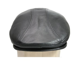 Lesa Collection Ascot Cap IVY Hat for Men Newsboy Gatsby Cabbies Flat Driver Black Cow Leather