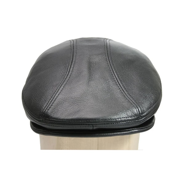 Lesa Collection Ascot Cap IVY Hat for Men Newsboy Gatsby Cabbies Flat Driver Black Cow Leather