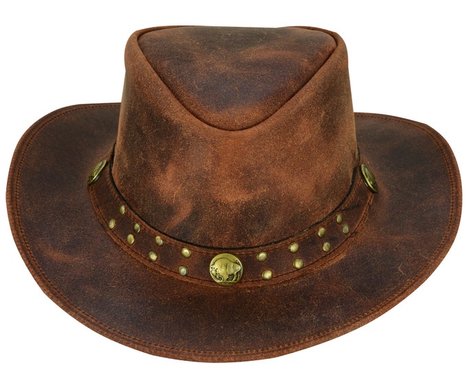 Lesa Collection Arizona Leather Hats for Men & Women Cowboy Hats Western Style Hats Shapeable Brim  Leather Hats Unisex