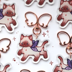 Fairy siamese cat acrylic key charm | 2in | double sided | meme cat