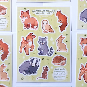 Woodland animals sticker sheet | 2in | animal stickers | laminated glossy vinyl waterproof stickers | kawaii