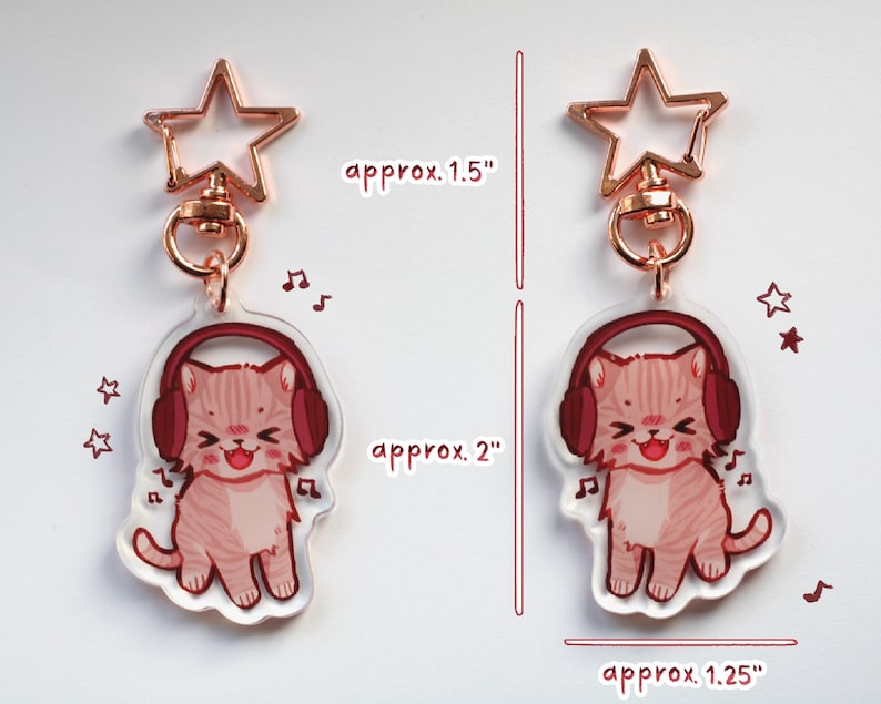 Jamming Cat Acrylic Key Charm Meme Cat With Headphones, Music 2in