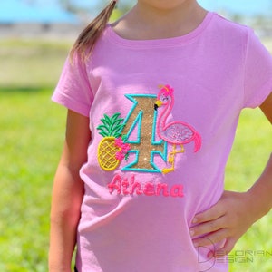 Flamingo Birthday Shirt for girls Personalized, Tropical Birthday Shirt, Birthday Shirt, Flamingo and Pineapple Birthday Shirt, Custom Made