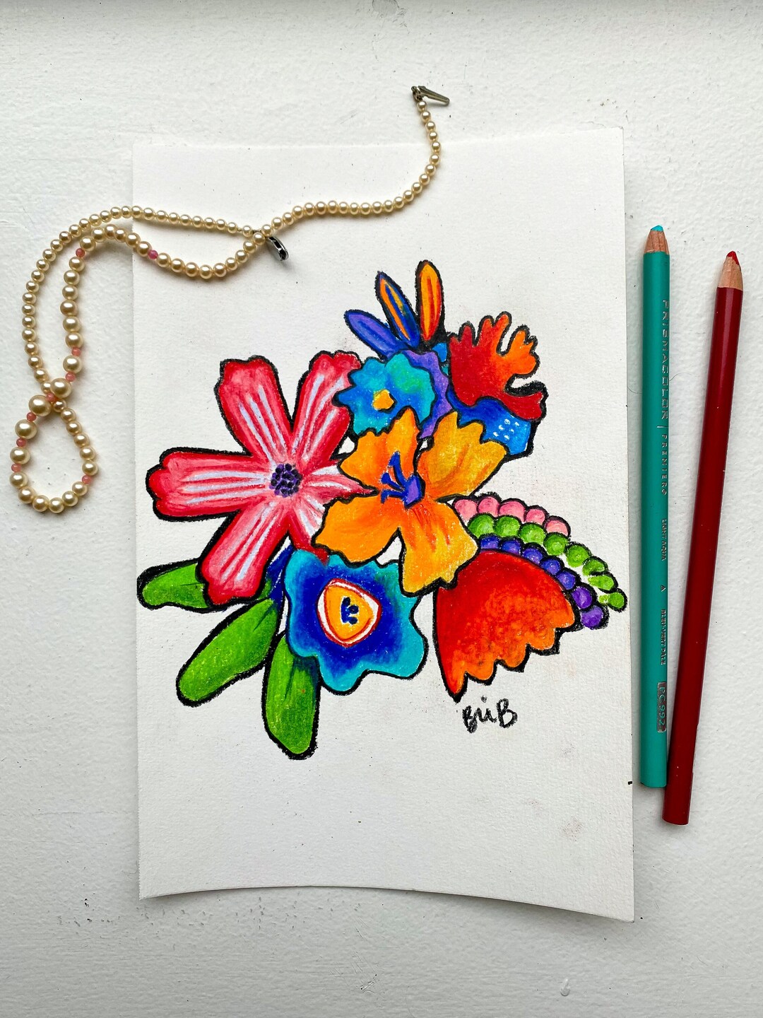 Original Drawing in Colored Pencil Wall Art fanciful Bloom Etsy
