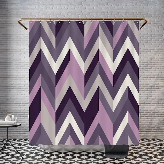 Chevron Shower Curtain Eclectic Bath Mat Grey Bathroom Decor Etsy