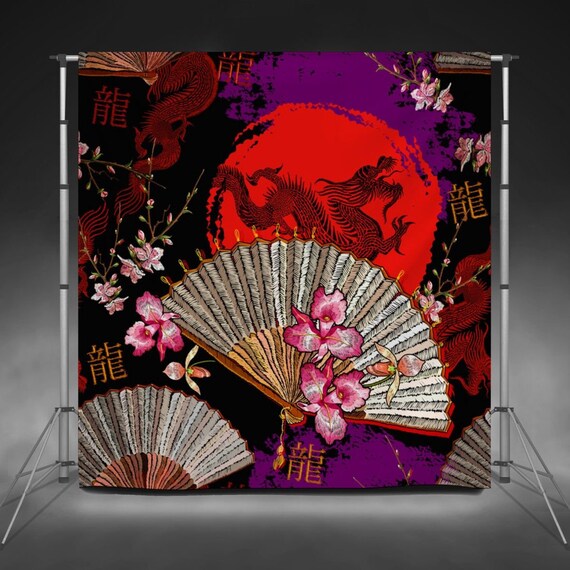 Japanese Backdrops Oriental Print Fabric Backdrop Colorful - Etsy