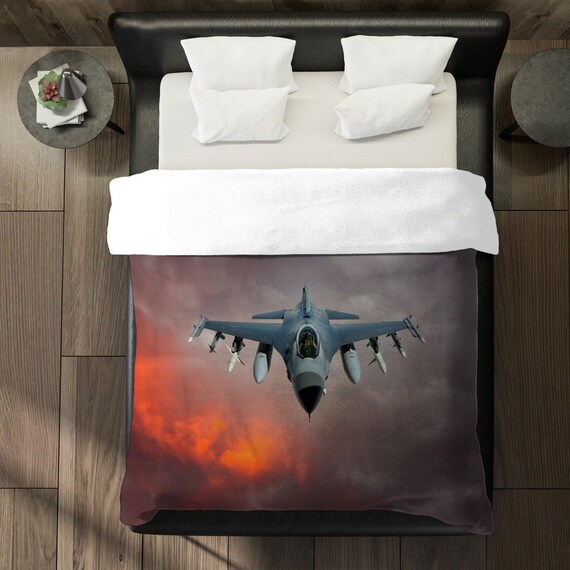 Fighter Jet Comforter Military Plane Comforters Orange Gray Etsy