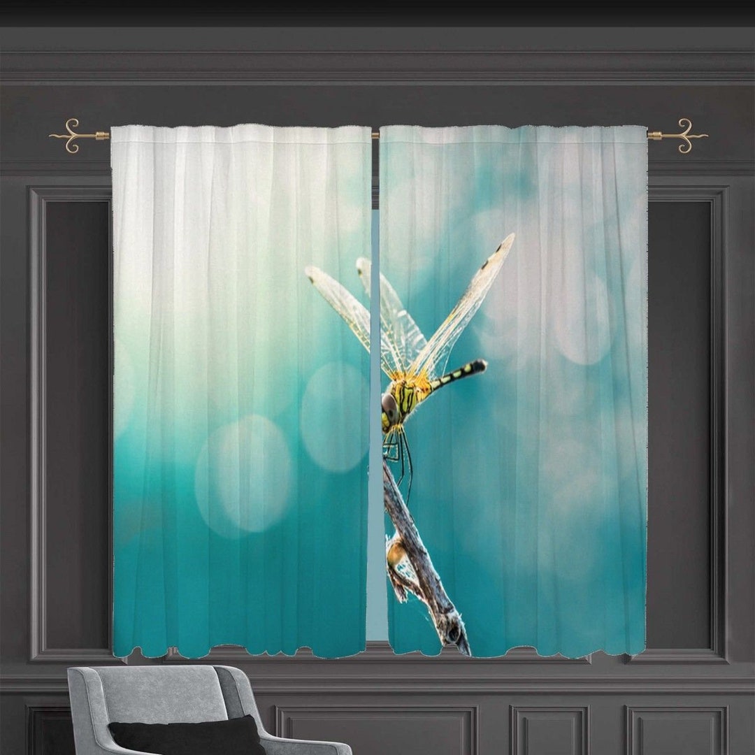 Misty Nature Window Curtains Dragonfly Drapes Beautiful Etsy