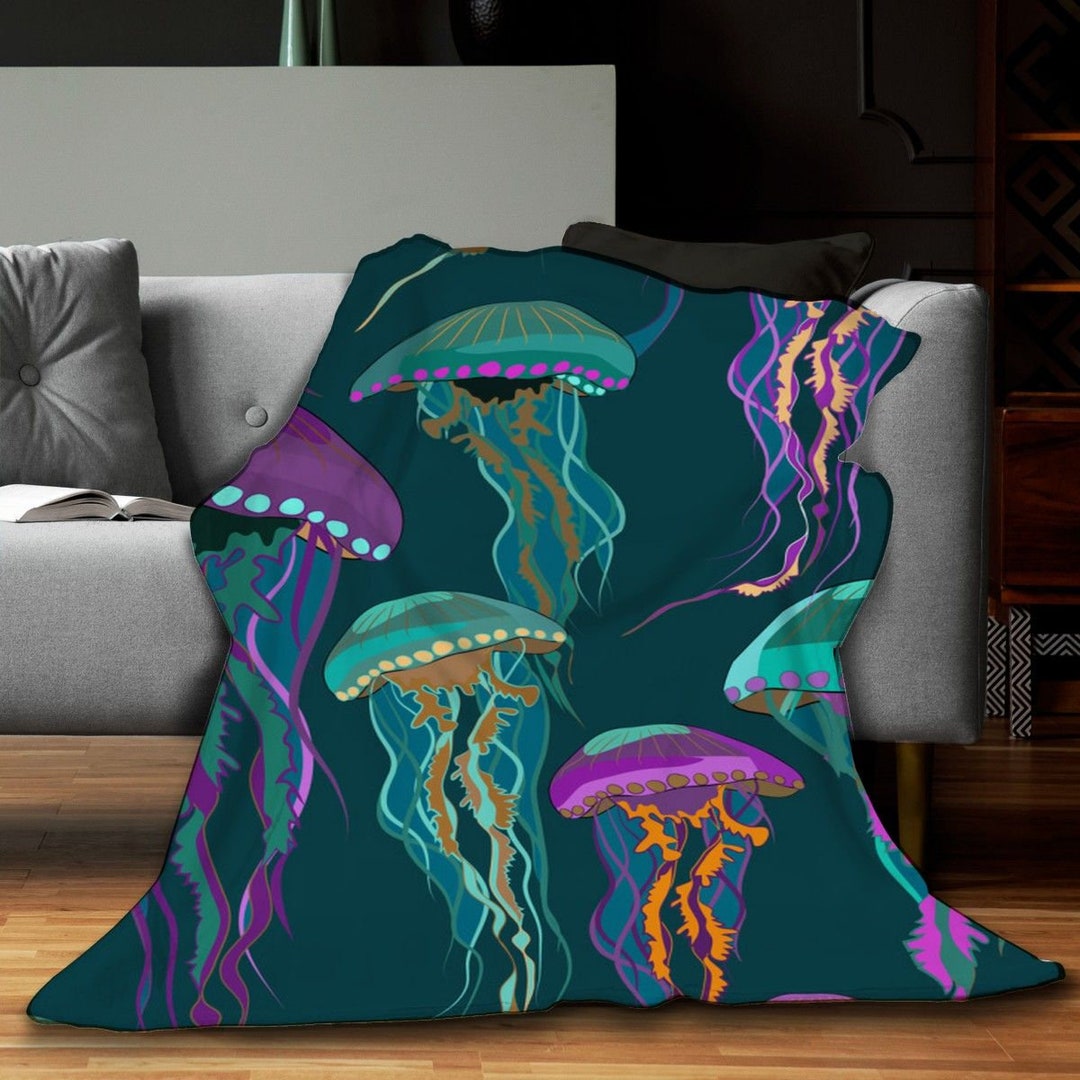 Jellyfish Blankets Sea Animals Sherpa Blanket Decorative Soft Etsy