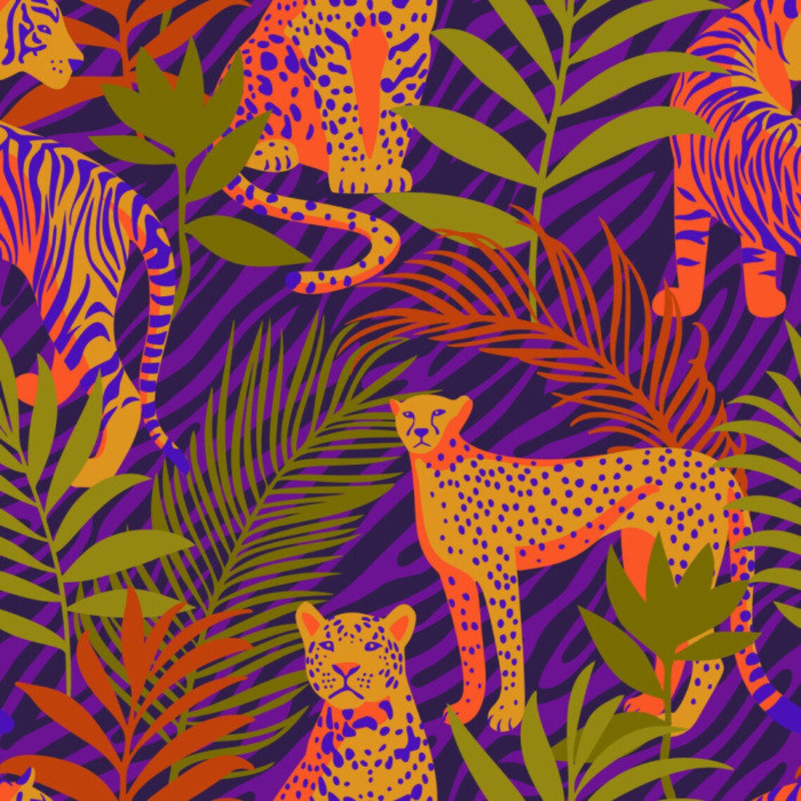 Safari Fabrics Animal Print Fabric by the Yard Stripes Linen Etsy