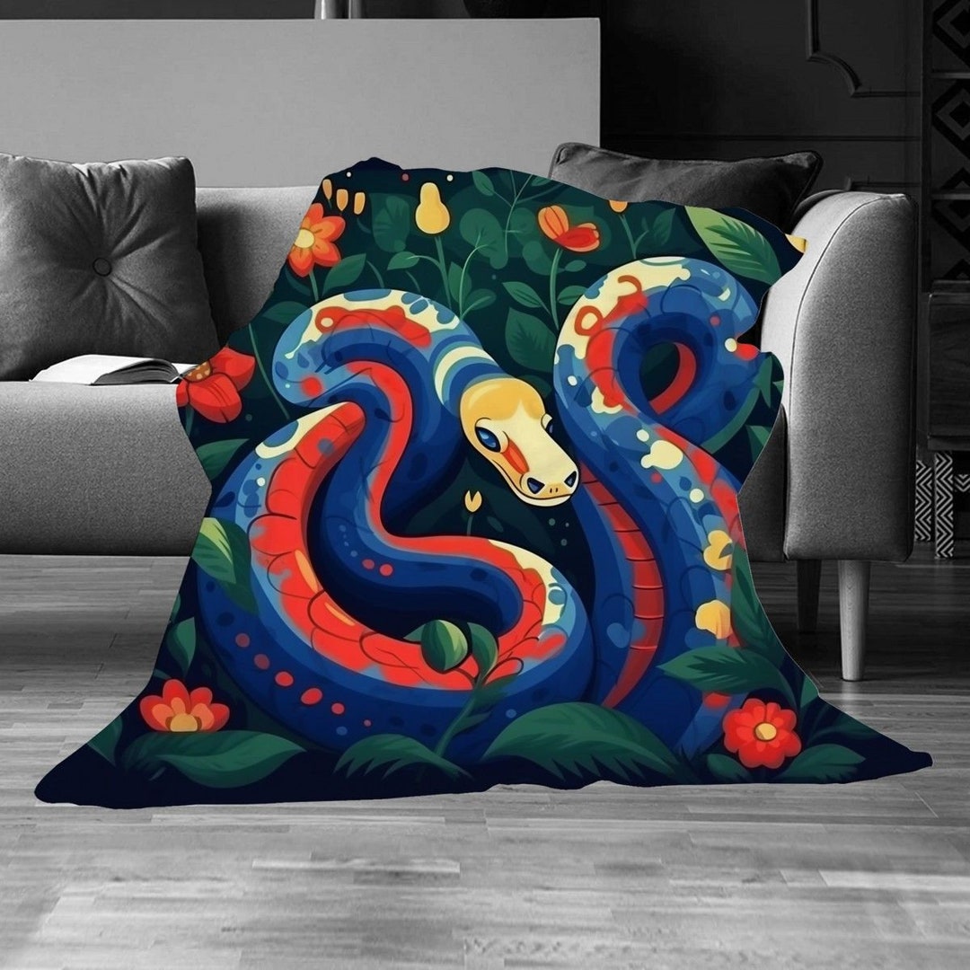 Snake Blanket Reptiles Throw Blue Woven Quilt Cool Fleece Blanket Boy