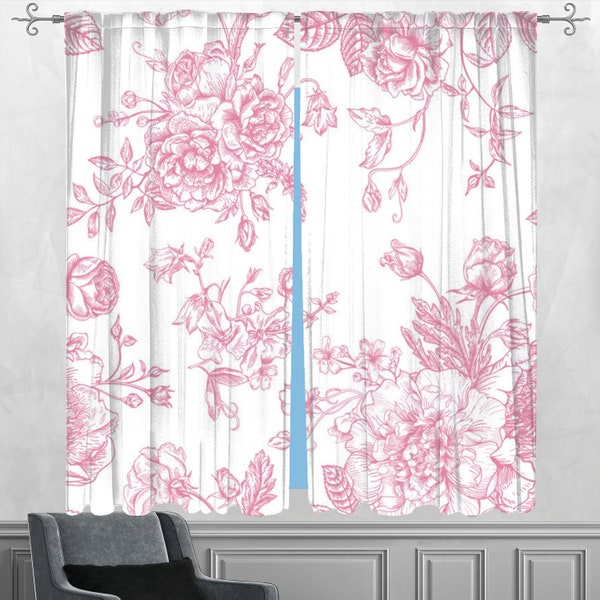 Pink Toile Curtains Etsy
