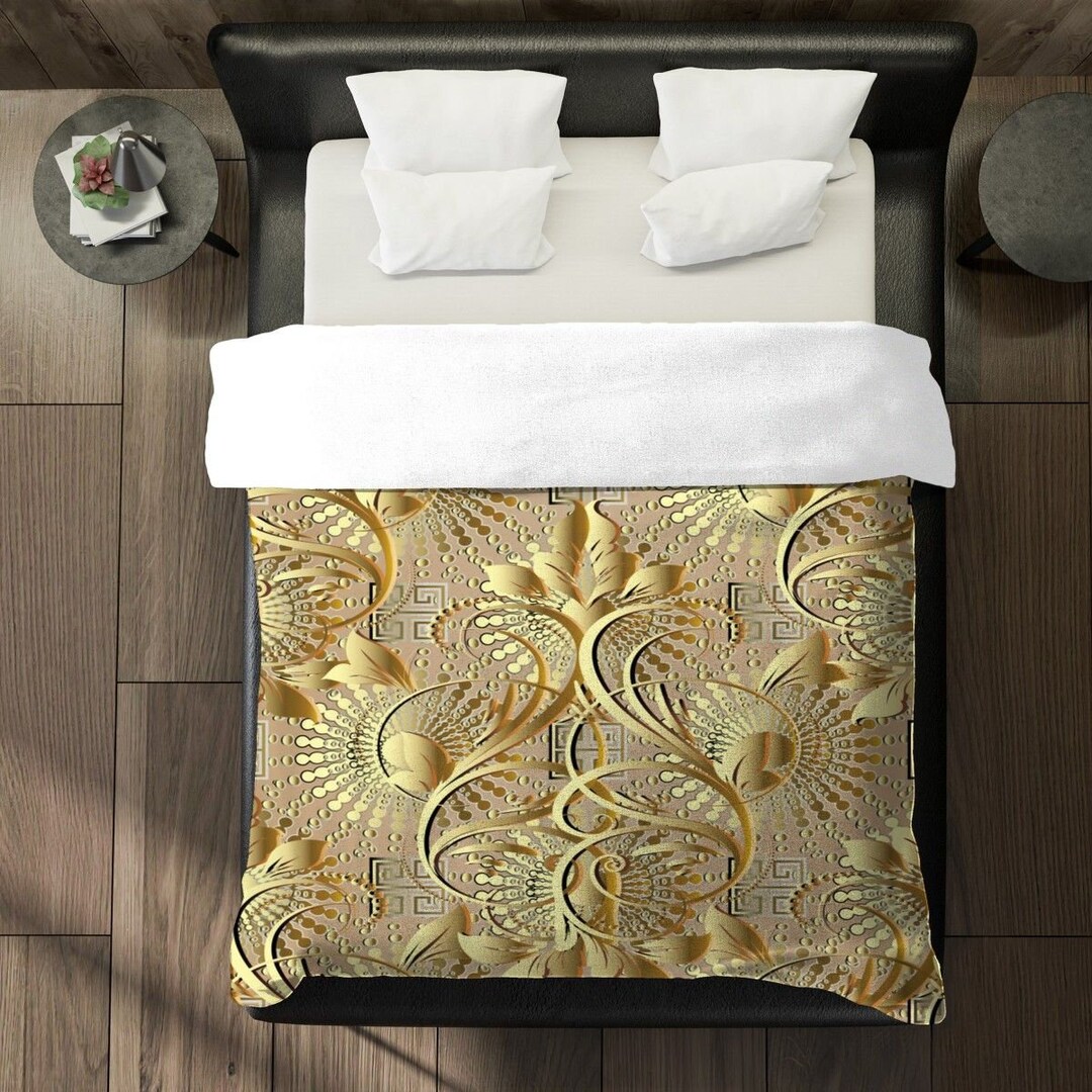 Gold Damask Comforter Luxury Comforters Vintage Duvets Matte Etsy