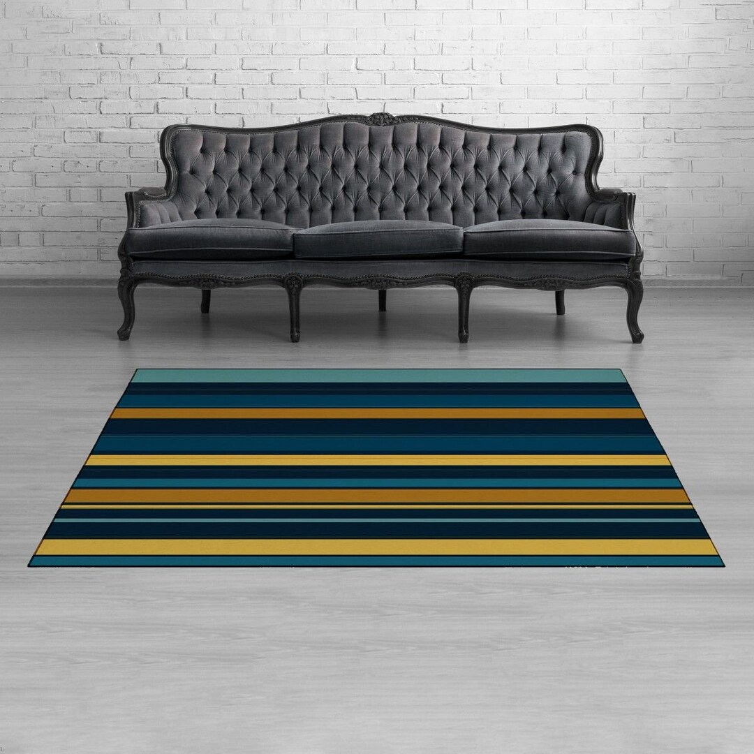 Horizontal Stripes Rug Eclectic Decor Large Rug Blue Living - Etsy