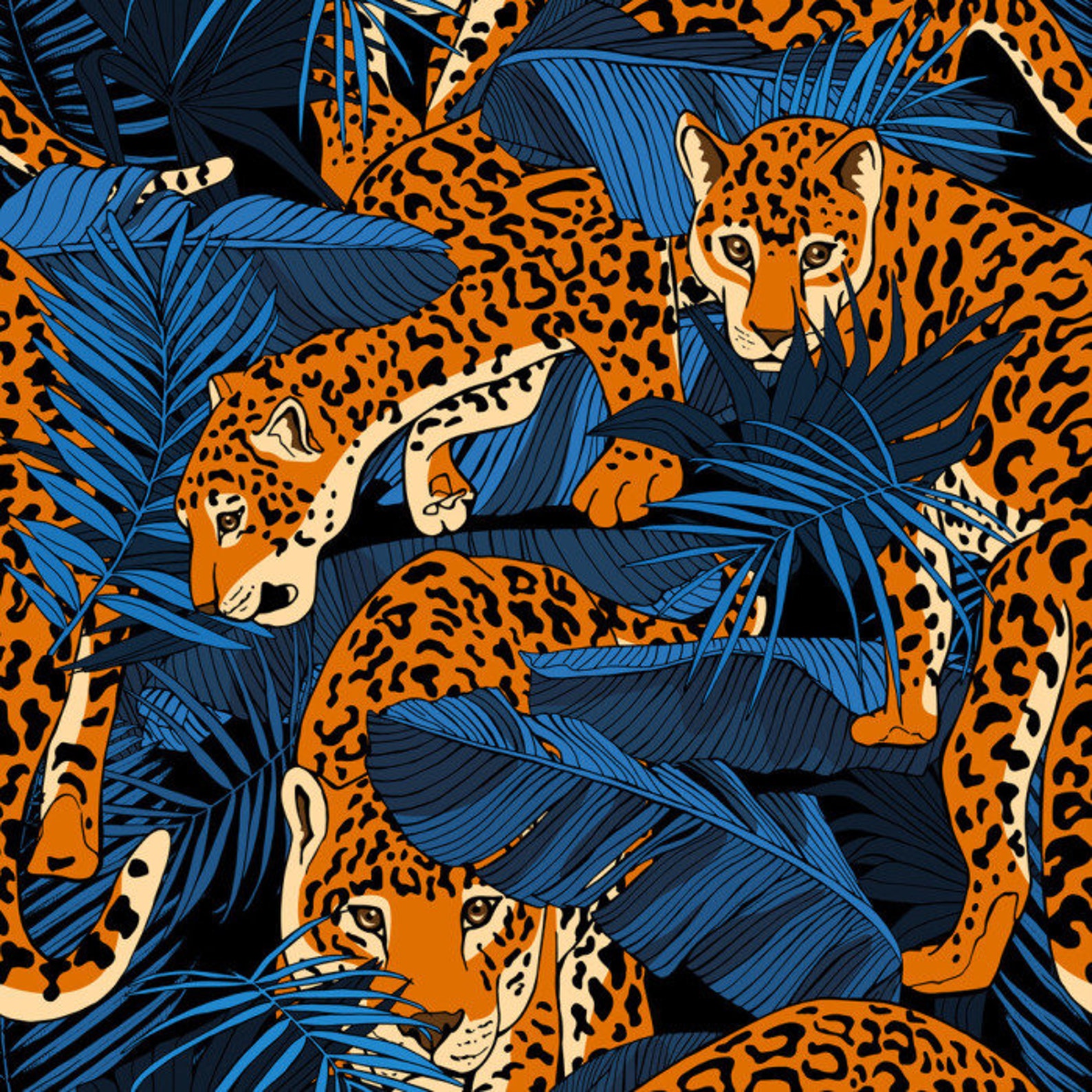 Jaguar Fabrics Jaguars and Tropical Leaves Fabric by the Yard - Etsy